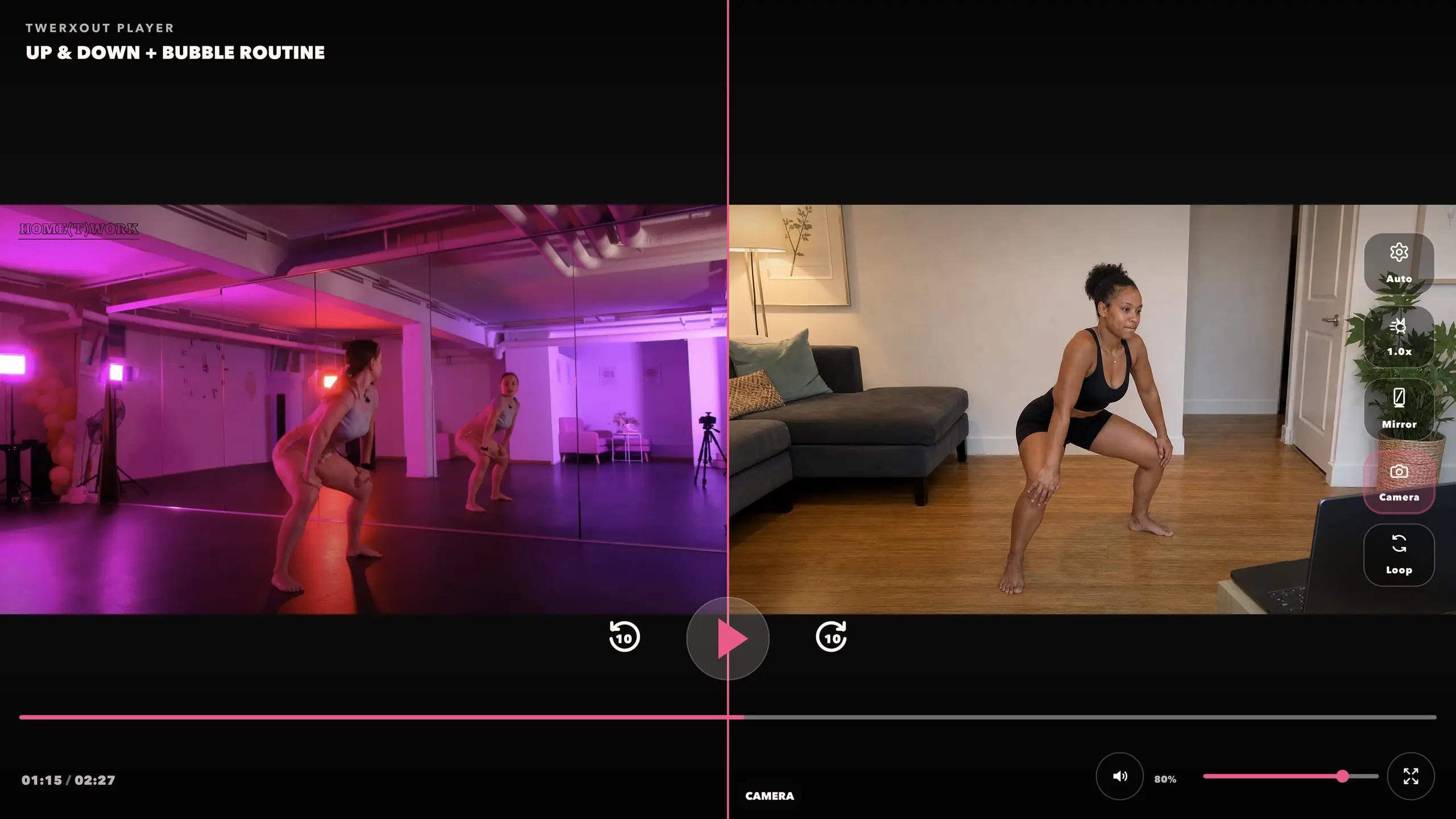 Camera Check: See your posture, timing, and energy while you practice at home.